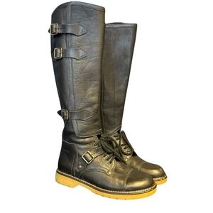 See By Chloé Tall Moto Combat Boots Women's EU 36 US5.5 Black Leather Chunky Lug